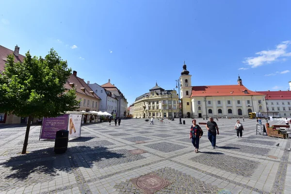 Velké Náměstí Sibiu Nachází Centru Města Místem Kde Byly Uspořádány — Stock fotografie
