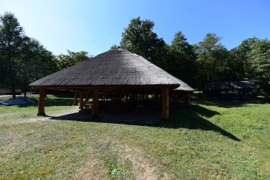 Sibiu ormanındaki ortaçağ pavyonu, Romanya 'da ortaçağ ve iç savaş döneminde kullanılan bir yemek odası veya tarım ekipmanı ve tesislerle kaplı ahşap bir yapı..