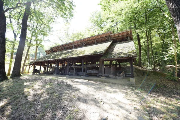 Pavilhão Medieval Floresta Sibiu Uma Construção Madeira Coberta Com Telhas — Fotografia de Stock