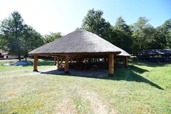 Sibiu ormanındaki ortaçağ pavyonu, Romanya 'da ortaçağ ve iç savaş döneminde kullanılan bir yemek odası veya tarım ekipmanı ve tesislerle kaplı ahşap bir yapı..