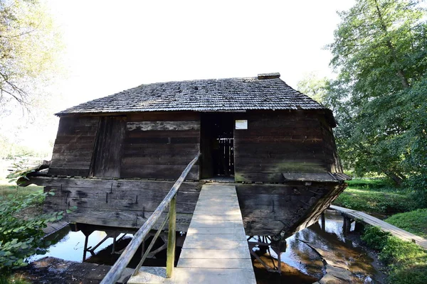 Floating Mill Rectangular Construction Plank Walls Gabled Roof Covered Fir — Stock Fotó