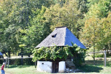 Geleneksel Romen tarzında ev, basitlik ve alçakgönüllülük, fayda ve doğal malzemeler, katı mimari, doğayla ilişkili olarak yapılmış, kapı eşiği kısa, pencereler küçük