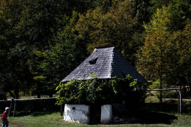 Geleneksel Romen tarzında ev, basitlik ve alçakgönüllülük, fayda ve doğal malzemeler, katı mimari, doğayla ilişkili olarak yapılmış, kapı eşiği kısa, pencereler küçük