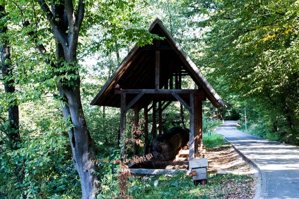 伝統的なルーマニアの小屋は 農業や手工芸品の活動のための機械 ツール 木材や動物が保管されている家や農場の建物です — ストック写真