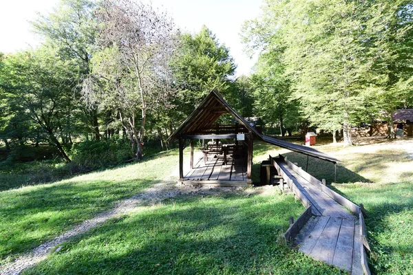 Aserradero Molino Madera Medieval Una Instalación Que Cortan Troncos Madera —  Fotos de Stock