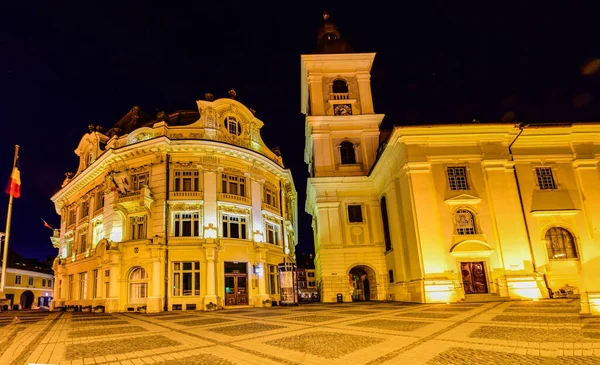 Historic Center Sibiu Central Area City Concentrated Three Markets Houses — Stock Photo, Image