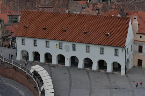 Średniowieczna Twierdza Sibiu Widziana Wieży Miejskiej Znanej Jako Czerwone Miasto — Zdjęcie stockowe