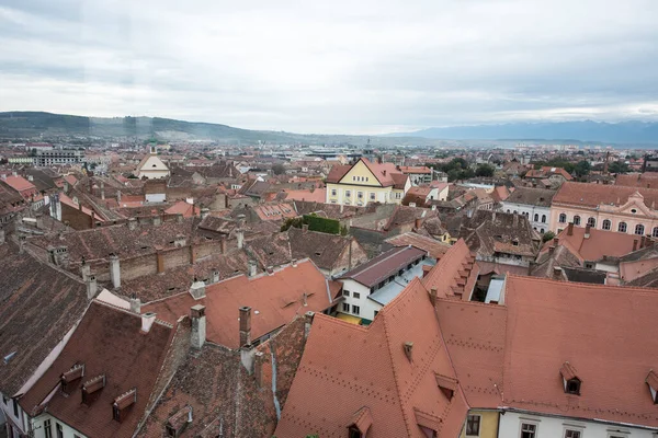 stock image The medieval fortress of Sibiu seen from the council tower known as the Red City, due to the numerous brick fortifications, bastions and stone towers, which could be seen from a great distance.