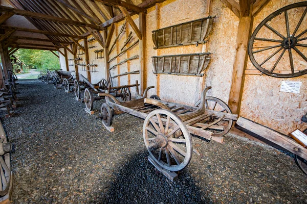 Średniowieczny Wózek Zwierzętami Zbudowany Jest Dwóch Lub Czterech Kołach Dwukołowy — Zdjęcie stockowe