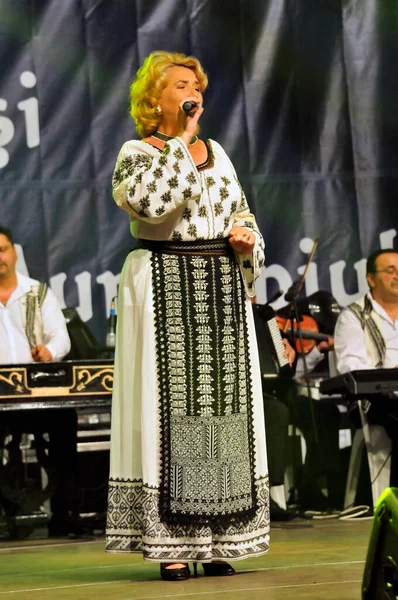 Targu Jiu Romania May 2013年5月8日穿着Gorj民族服装的艺术家西服中女性的部分是腰部 大腿和前背 男性的部分是衬衫 背心和腰带 — 图库照片