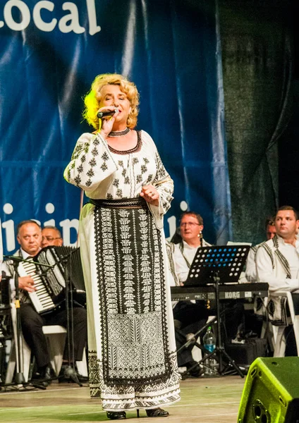 Targu Jiu Romania May 2018 Gorjの民俗衣装を着たアーティスト女性のためのスーツの部分は腰 太ももと前背であり 男性のためにそれはシャツ ズボン ウエストコートとベルトです — ストック写真