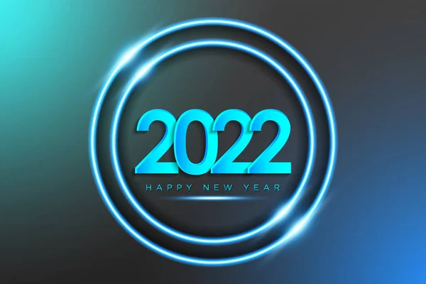 Šťastný Nový Rok 2022 Pozadí Realistickém Neonovém Světle Kulatém Rámu — Stockový vektor