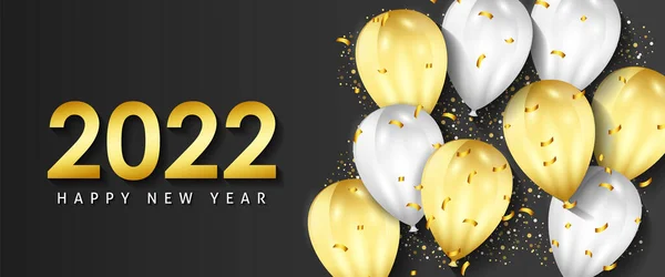 Šťastný Nový Rok 2022 Blahopřání Realistickým Zlaté Bílé Balónky Oslavy — Stockový vektor