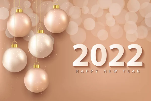 2022 Šťastný Nový Rok Blahopřání Pozadí Realistickým Zlatý Míč Design — Stockový vektor