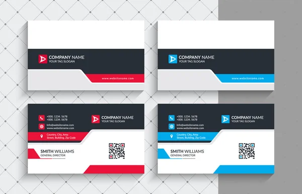  Profesyonel İşletme Kartı. Bu isim kartı iki farklı renk sürümü (Kırmızı & Mavi) - Kurumsal Kimlik Şablonu.