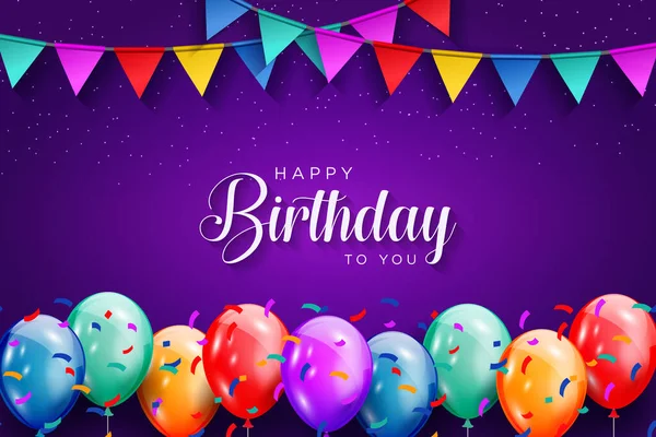 Feliz Cumpleaños Celebración Con Globos Colores Confeti Brillo Cintas Fondo — Vector de stock