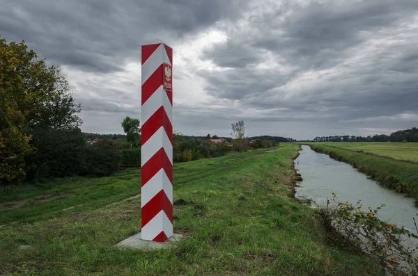 State Border Post Confine Polacco Contrassegnato Paletti Colori Nazionali — Foto Stock