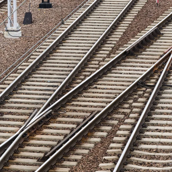 Trackway Interruptores Ferroviários Frente Estação — Fotografia de Stock