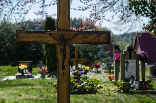 Olobok Lubuskie Poland 2019 Küçük Bir Köy Katolik Mezarlığı — Stok fotoğraf
