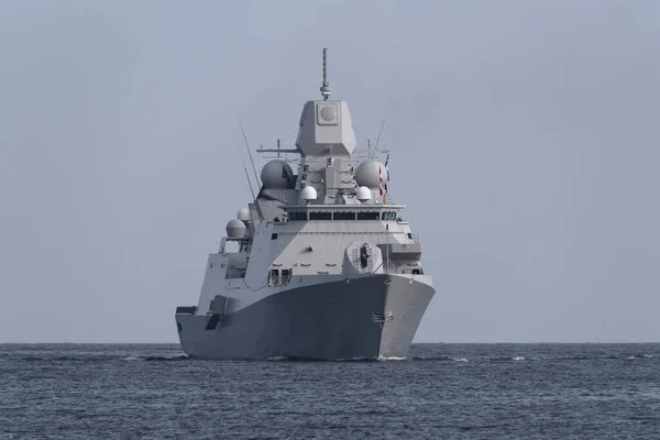Warship Modern Frigate Sails Sea — Stock Photo, Image
