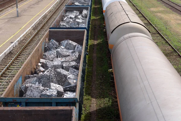 Railway Transport Railroad Tankers Transportation Gas Scrap Wagons — Stok fotoğraf