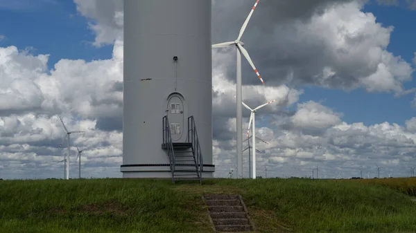 Wind Farm Cumulus Clouds Turbines Producing Electricity — Stock Photo, Image