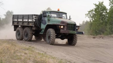 BORNE SULINOWO, WEST POMERANIAN - PLAND - 2022: Old Russian truck at the shows of military enthusiasts