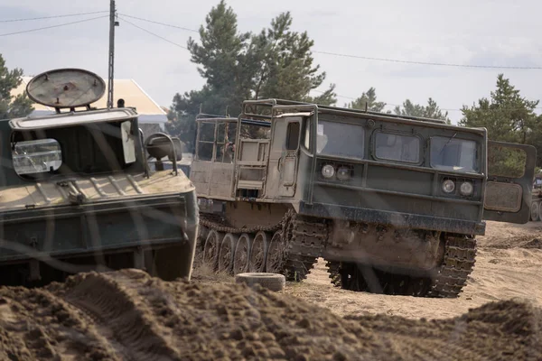 Tracked Artillery Tractor Military Vehicle Dirt Road — Fotografia de Stock
