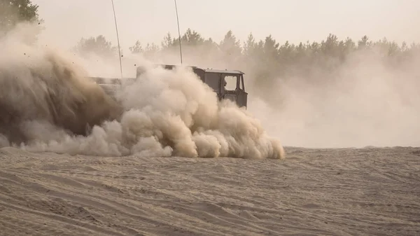 Tracked Artillery Tractor Military Vehicle Dirt Road 图库图片