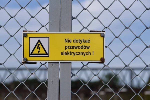 Poland Europe 2022 Warning Board Electrical Infrastructure Railway — Foto Stock