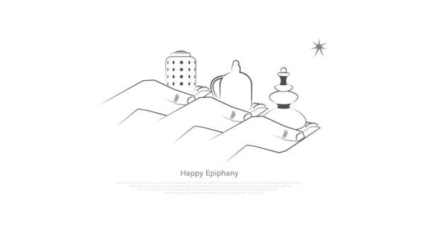 Vector Illustration Epiphany Christian Festival Abstract Hands Kings Gifts Feast — 图库矢量图片