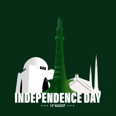 Vector Illustration for 14th August Independence day of Pakistan. Pakistan famous monuments greeting card design.