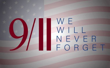 Vector Illustration of 911 Patriot Day. New York city skyline with Twin Towers. September 11, 2001 National Day of Remembrance. World Trade Centre. We will never forget. 