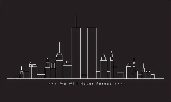 911 Vatanseverlik Günü 'nün Vektör İllüstrasyonu. İkiz Kuleleri olan New York şehri silueti. 11 Eylül 2001 Ulusal Anma Günü. Dünya Ticaret Merkezi. Asla unutmayacağız.. 