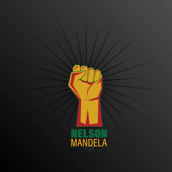 7月18日纳尔逊 曼德拉国际日的病媒图解 南非为民族团结 爱与和解日的概念在黑人背景上的颜色拳头 — 图库矢量图片