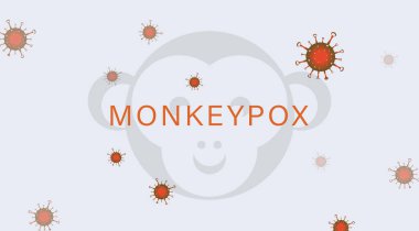  Vector illustration of Monkeypox MPX 2022 virus. Monkey pox microbiological vector. Monkeypox is a rare infectious disease found in animals and humans. Virus from the poxvirus family.