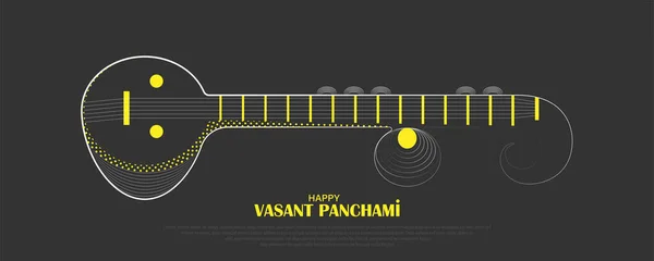 Vector Illustration Veena Instrument Vasant Panchami Basant Panchami Saraswati Puja — 스톡 벡터