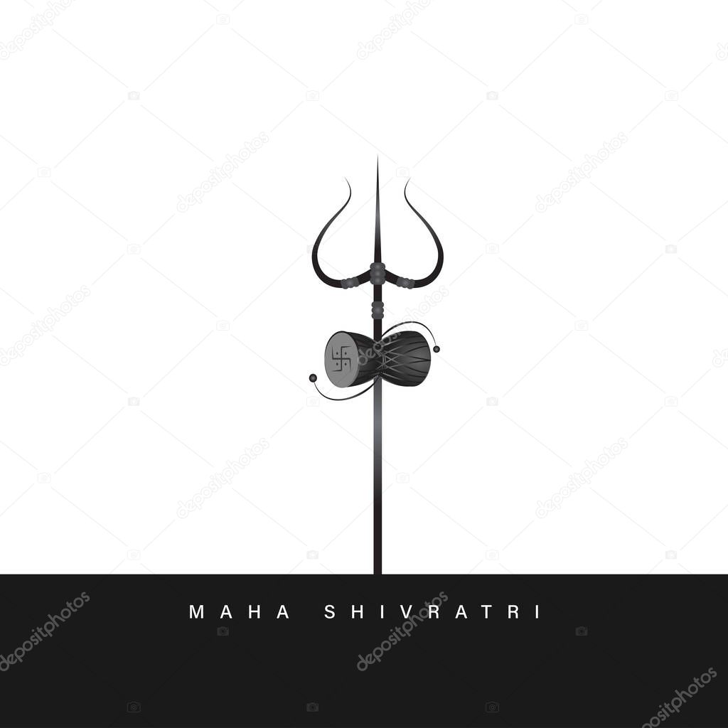 illustration of Greeting card for maha Shivratri, a Hindu festival celebrated of Lord Shiva with himalaya background, trishul, lingam 