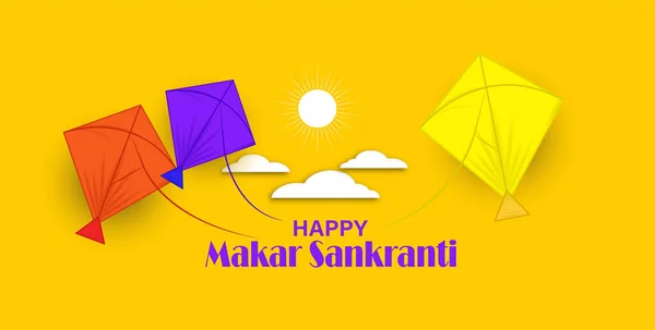 Mutlu Makar Sankranti Festivali Arkaplanı Uçurtmalı Dekorasyonlu Bir Resim — Stok Vektör