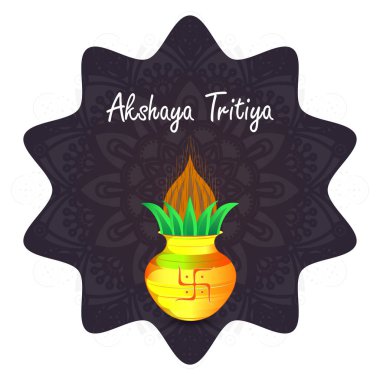 Akshaya Tritiya Hintçe yazı tipi ile yazılmış. El yazısıyla yazılmış mesaj. Mutlu Akshaya Tritiya, insanların altın mücevher illüstrasyonu satın aldığı bir Hint festivali..