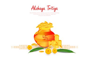 Akshaya Tritiya Hintçe yazı tipi ile yazılmış. El yazısıyla yazılmış mesaj. Mutlu Akshaya Tritiya, insanların altın mücevher illüstrasyonu satın aldığı bir Hint festivali..