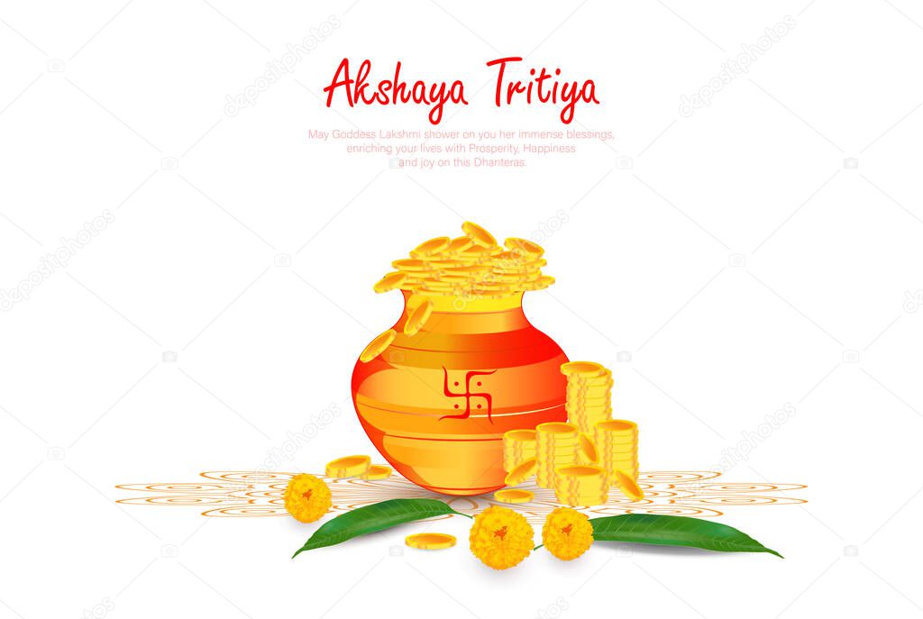 Akshaya Tritiya written in Hindi font. Hand written text. Happy Akshaya Tritiya an Indian festival where people buy Gold jewellery vector illustration.