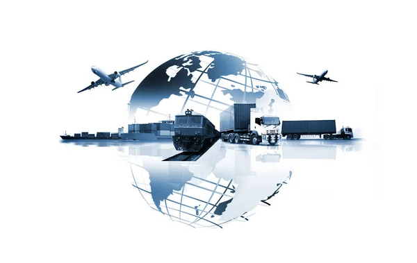 Die Weltweite Logistik Gibt Weltkarte Mit Logistischen Netzwerkverteilung Hintergrund Und — Stockfoto