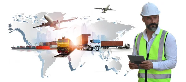 Background Logistico Mondiale Trasporto Industria Trasporto Business Container Cargo Spedizione — Foto Stock