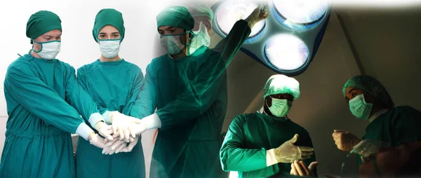Equipa Médica Fazer Cirurgia Grupo Cirurgiões Teatro Operações Hospitalares Médico — Fotografia de Stock