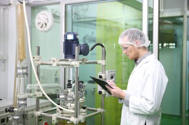 scientist  analyzing a biological and ecological hemp plant used for herbal pharmaceutical CBD oil and THC oil in a laboratory.