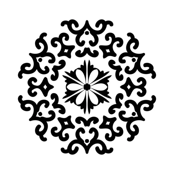 Schwarzes abstraktes kreisförmiges Ornament isoliert auf Weiß — Stockvektor