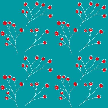 Turkuazda kırmızı böğürtlenli Holly dalı.