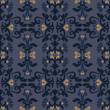 Doğulu çiçek desenli girdaplı. Mavi vektör