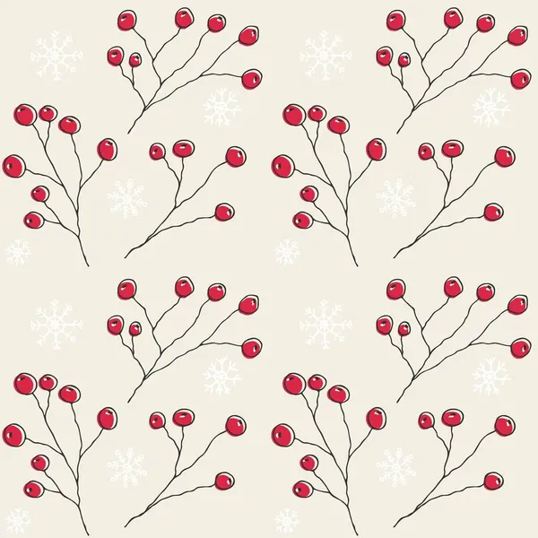 Baies de houx rouges et flocons de neige sur beige — Image vectorielle